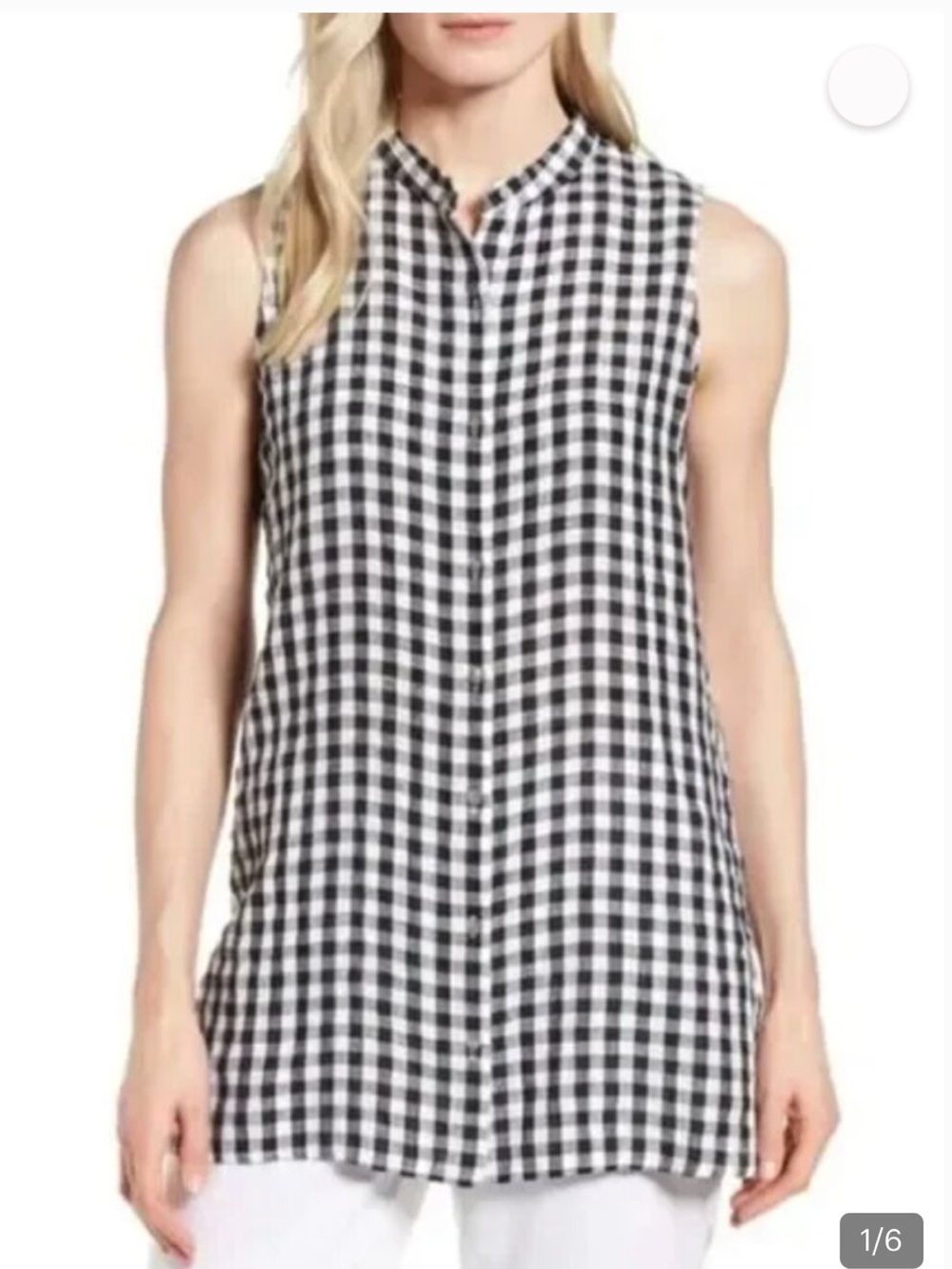 Eileen Fisher Organic Linen Gingham Sleeveless Top